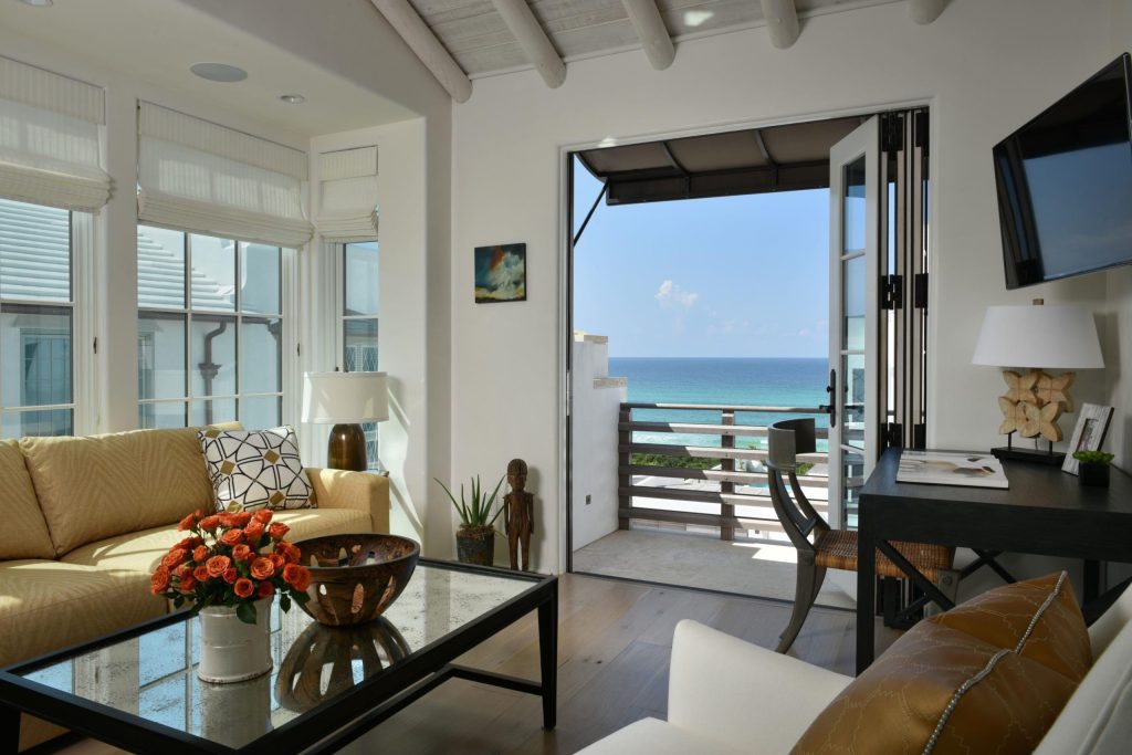 Living room area with beach view