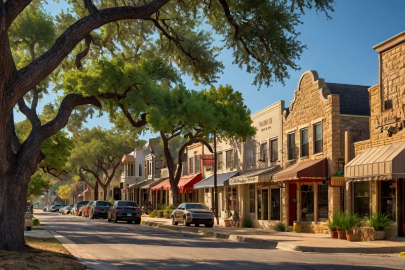 Tree with commercial houses