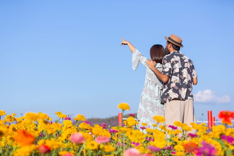 couple at the flower field
